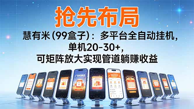 (16757期)【抢先布局】慧有米(99盒子):多平台全自动挂机,单机20-30+,可矩阵放大实现管道躺赚收益 20251205050153-69326741d5341.jpg