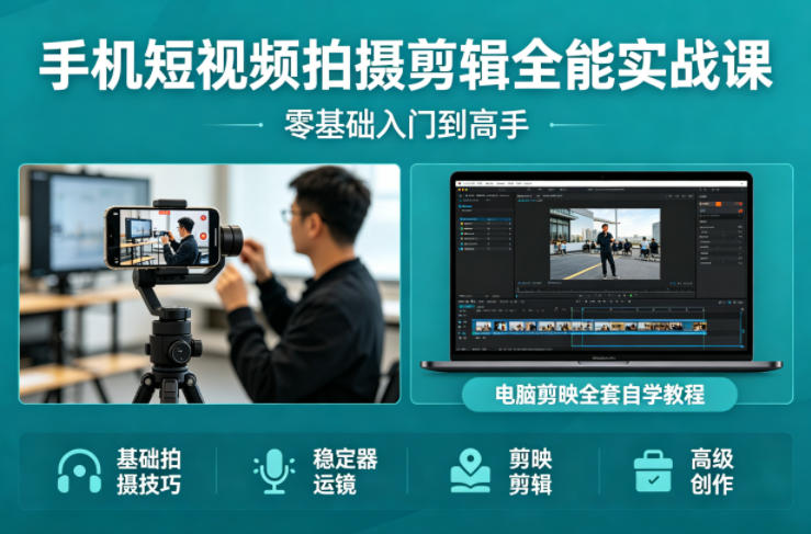 手机短视频拍摄剪辑全能实战课:零基础入门到高手,稳定器运镜+电脑剪映全套自学教程 20260413010105-69dc4051b6ca5.jpg