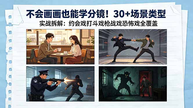 (18591期)不会画画也能学分镜!30+场景类型实战拆解:约会戏打斗戏枪战戏恐怖戏全覆盖 20260525013701-6a13a7bd287ce.jpg