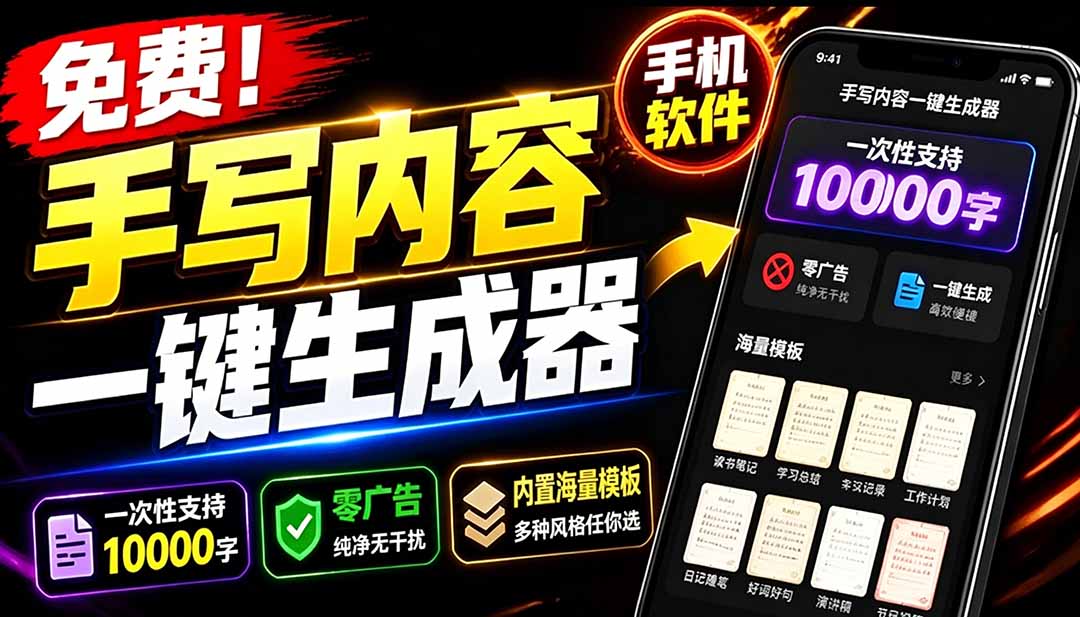 (18667期)超逼真手写字体一键生成器,纯免费离线运行,一次性支持10000字,零广告,内置海量模板 20260531083959-6a1bf3dfa4892.jpg