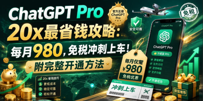 ChatGPT Pro 20x最省钱攻略:每月980,免税冲刺上车!附完整开通方法【文档】 20260608050112-6a264c987398f.jpg