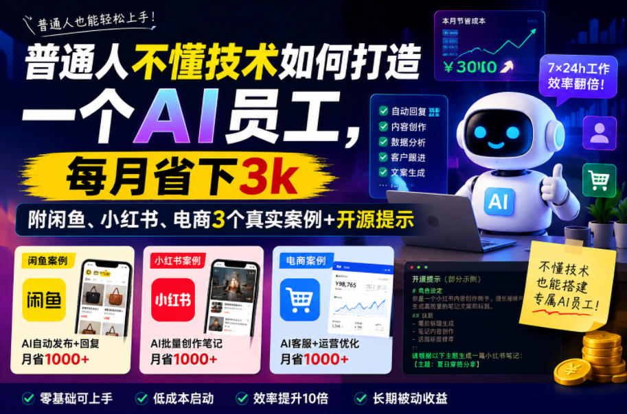 普通人不懂技术如何打造一个AI员工,每月省下3k,附闲鱼、小红书、电商3个真实案例+开源提示【文档】 20260610150034-6a297c1245d19.jpg