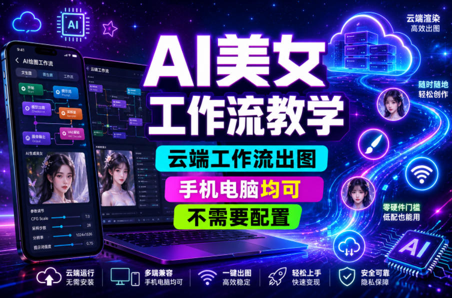 AI美女工作流教学,云端工作流出图,手机电脑均可,不需要配置,快速起号涨粉 20260612070059-6a2baeabc4f0a.jpg