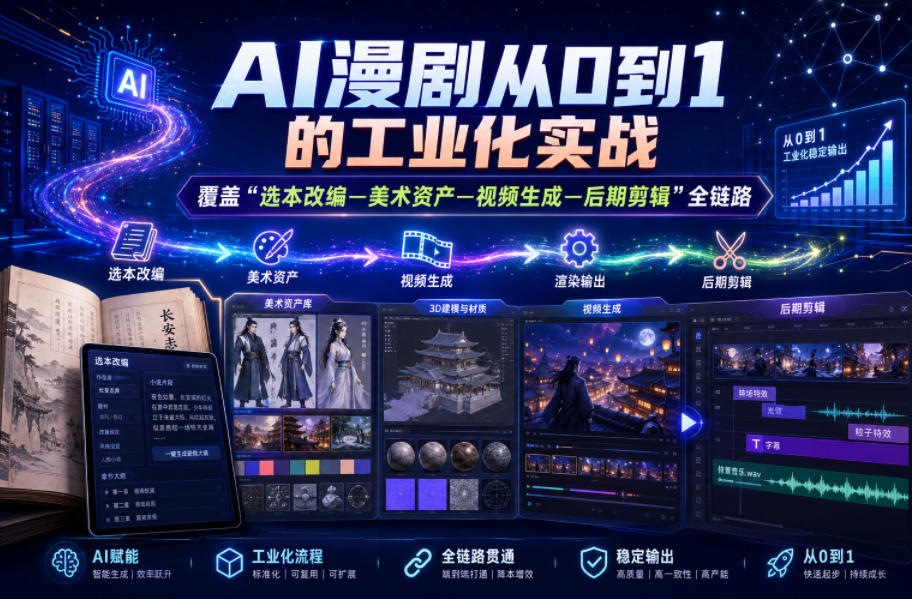 AI漫剧从0到1的工业化实战,覆盖“选本改编—美术资产—视频生成—后期剪辑”全链路(更新6月) 20260612110045-6a2be6dd83add.jpg