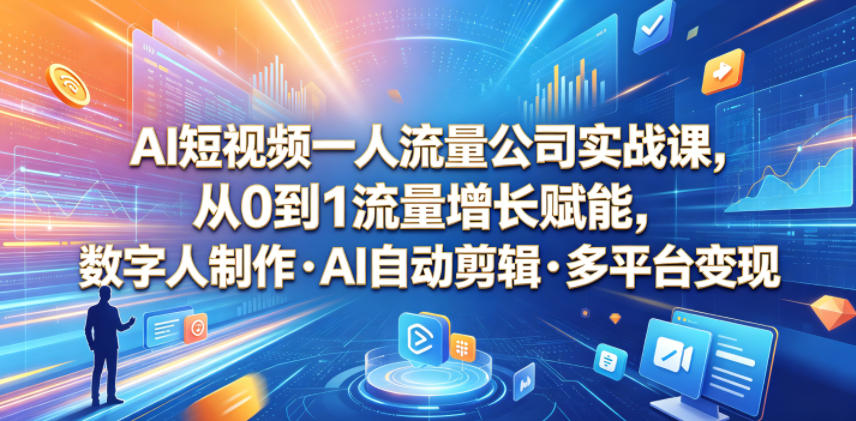 AI短视频一人流量公司实战课,从0到1流量增长赋能,数字人制作・AI自动剪辑・多平台变现,一人做流量生意全落地教程 20260613010057-6a2cabc9ecf8b.jpg