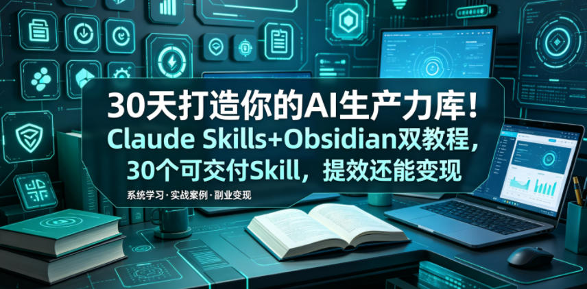 30天打造你的AI生产力库!Claude Skills+Obsidian 双教程,30 个可交付 Skill,提效还能变现 20260615013318-6a2f565e5d259.jpg