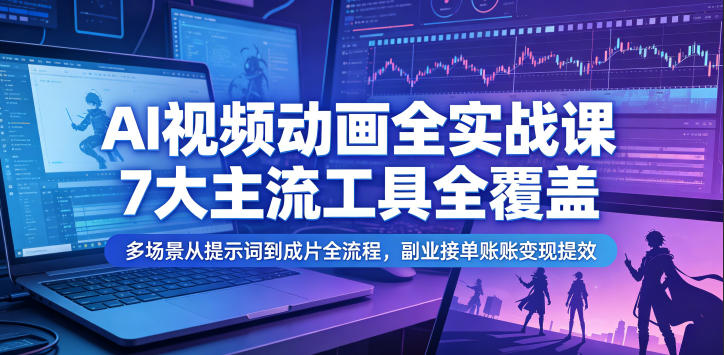 AI视频动画全实战课,7大主流工具全覆盖,多场景从提示词到成片全流程,副业接单账号变现提效 20260615013321-6a2f56619ef0a.jpg