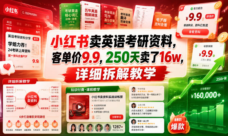 小红书卖英语考研资料,客单价9.9,250天卖了16w,详细拆解教学 20260615030053-6a2f6ae5eb083.jpg