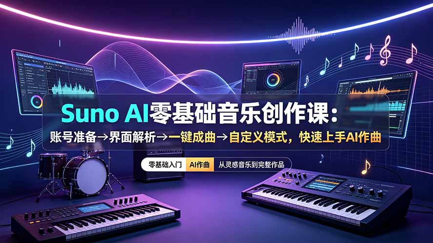 (19264期)Suno AI零基础音乐创作课:账号准备→界面解析→一键成曲→自定义模式,快速上手AI作曲 20260708210051-6a4eba832e759.jpg