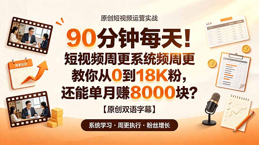 (19265期)90 分钟每天!短视频周更系统教你从 0 到 18K 粉,还能单月赚 8000 块?【原创双语字幕】 20260708210055-6a4eba87cc7b1.jpg