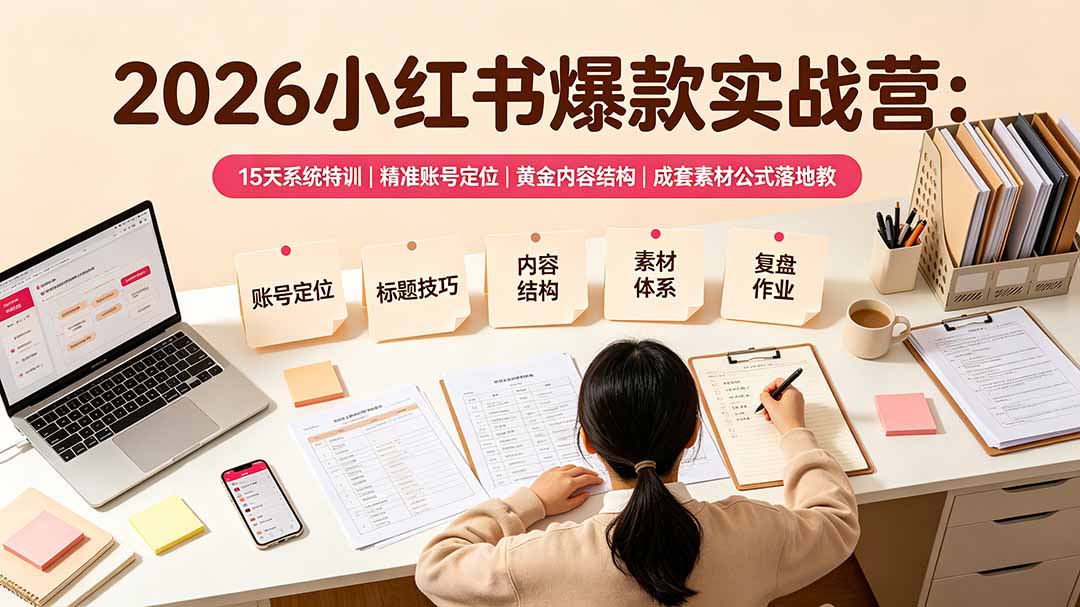 (19332期)2026小红书爆款实战营:15天系统特训|精准账号定位|黄金内容结构|成套素材公式落地教程 20260714050227-6a55c2e36b65d.jpg