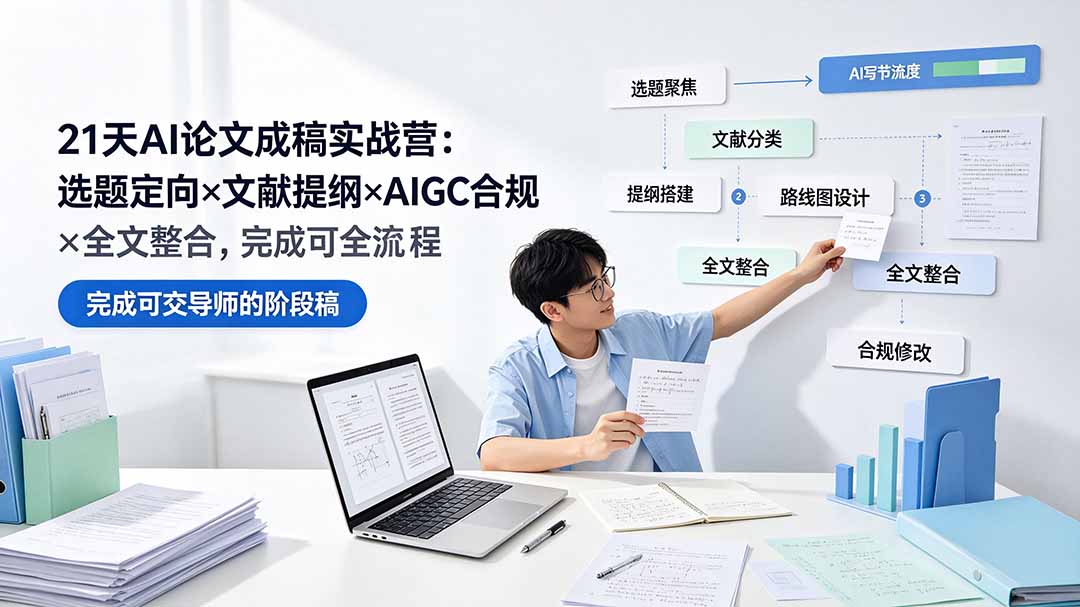 (19334期)21天AI论文成稿实战营:选题定向×文献提纲×AIGC合规×全文整合,完成可交导师的阶段稿 20260714050232-6a55c2e8e8872.jpg