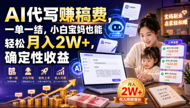 AI代写賺稿费,一单一结,小白宝妈也能轻松月入2W+,确定性收益 20260715050139-6a571433578e6.jpg