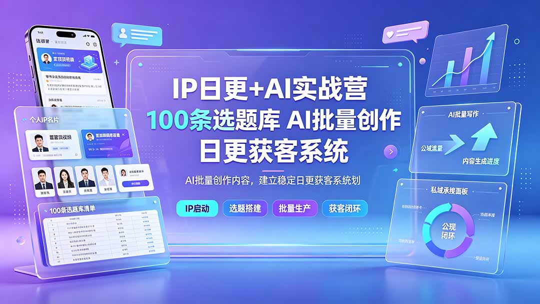 (19353期)IP日更+AI实战营:IP置顶视频制作×100条选题库搭建×10条日更规划,AI批量创作内容,建立稳定日更获客系统 20260715050151-6a57143fe64a6.jpg