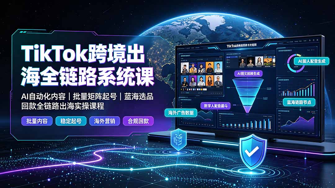 (19425期)TikTok跨境出海全链路系统课-2026年7月:AI自动化内容|批量矩阵起号|蓝海选品回款全链路出海实操课程 20260719050212-6a5c5a546a863.jpg