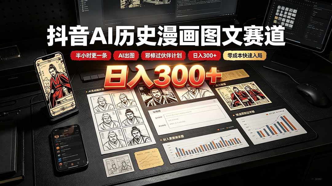 (19498期)抖音AI历史漫画图文赛道:半小时更一条×AI出图×邪修过伙伴计划×日入300+,零成本快速入局 20260723150205-6a622ced0750d.jpg