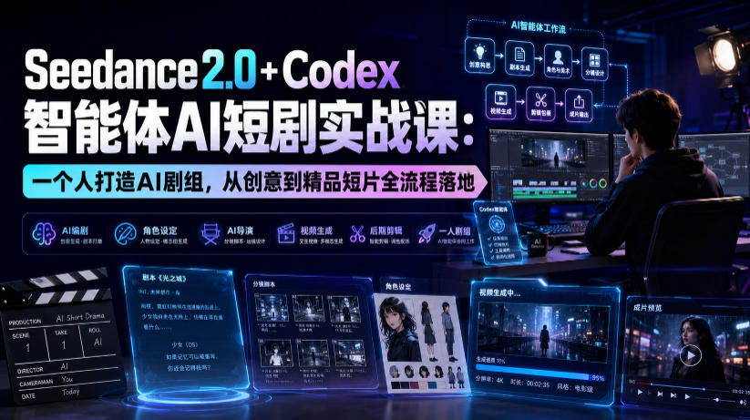 Seedance2.0+Codex智能体AI短剧实战课:一个人打造AI剧组,从创意到精品短片全流程 20260723150216-6a622cf8eb2f7.jpg