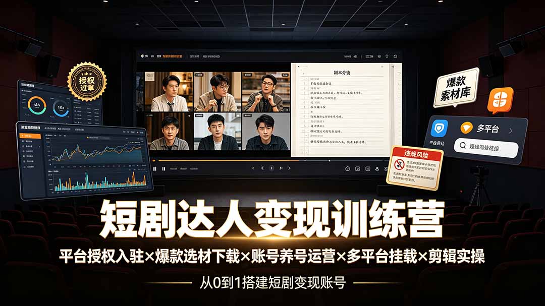 (19551期)短剧达人变现训练营:平台授权入驻×爆款选材下载×账号养号运营×多平台挂载×剪辑实操×违规处理全流程 20260727030425-6a66cab99f821.jpg