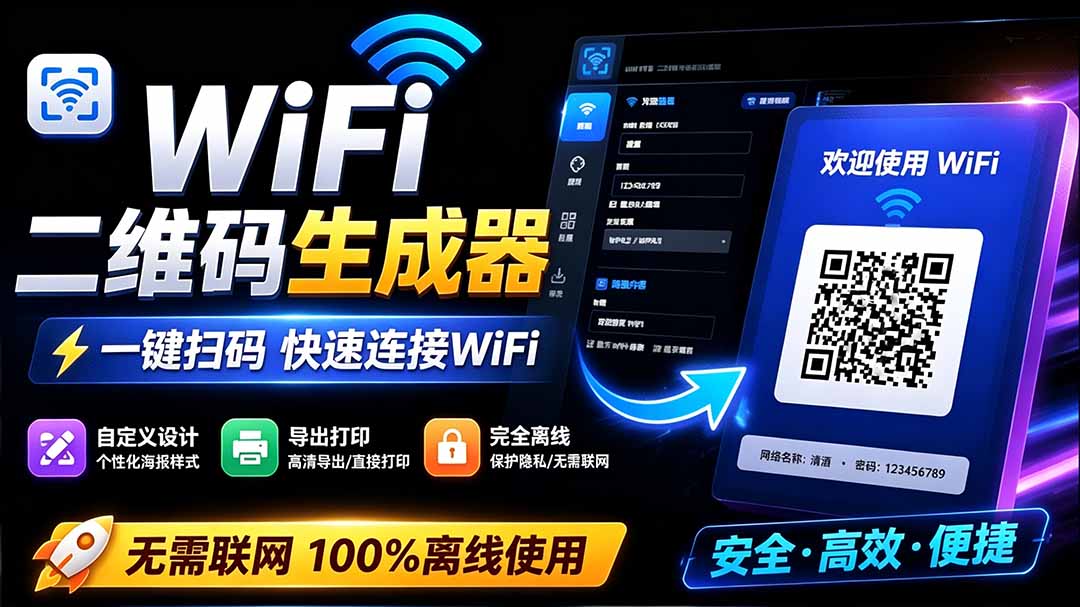 (19566期)完全离线使用!WiFi二维码生成器,一键扫码快速连接WiFi,支持自定义风格导出 WiFi二维码生成器 20260727050136-6a66e63085c39.jpg