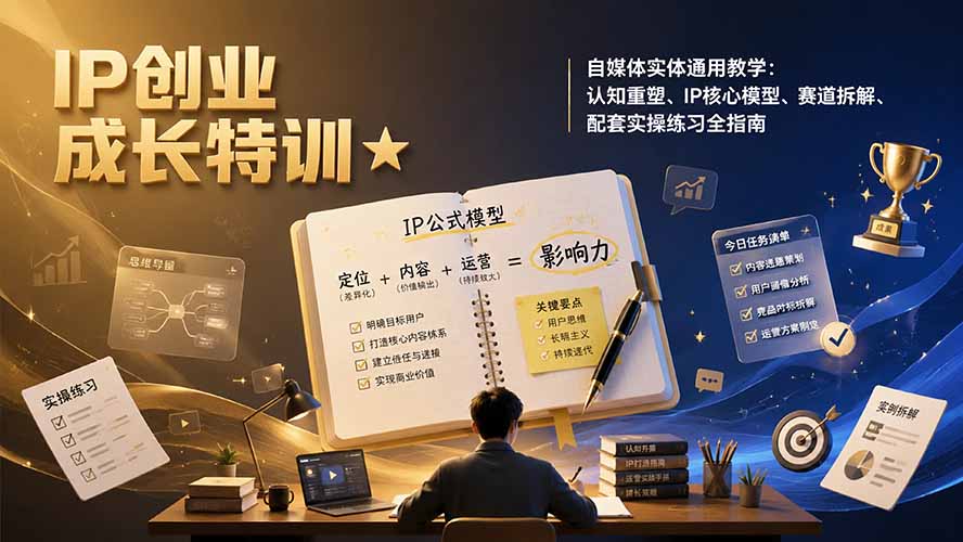 (19567期)IP创业成长特训★自媒体实体通用教学:认知重塑、IP核心模型、赛道拆解、配套实操练习全指南 20260727070117-6a67023dba5a5.jpg