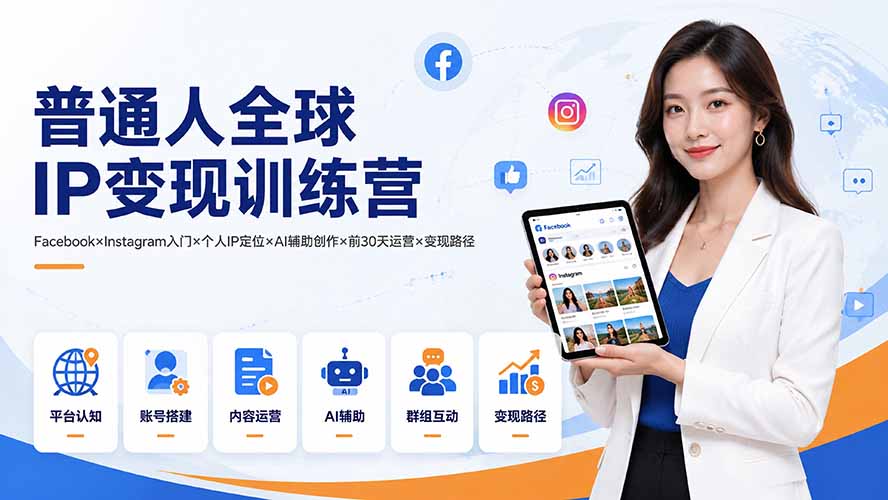 (19568期)普通人全球IP变现训练营:Facebook×Instagram入门×个人IP定位×AI辅助创作×前30天运营×变现路径 20260727070123-6a6702439bbdd.jpg