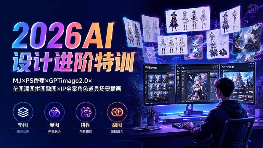 (19569期)2026AI设计进阶特训:MJ×PS香蕉×GPTimage2.0×垫图混图拼图融图×IP全案角色道具场景插画 20260727070129-6a670249ab81e.jpg