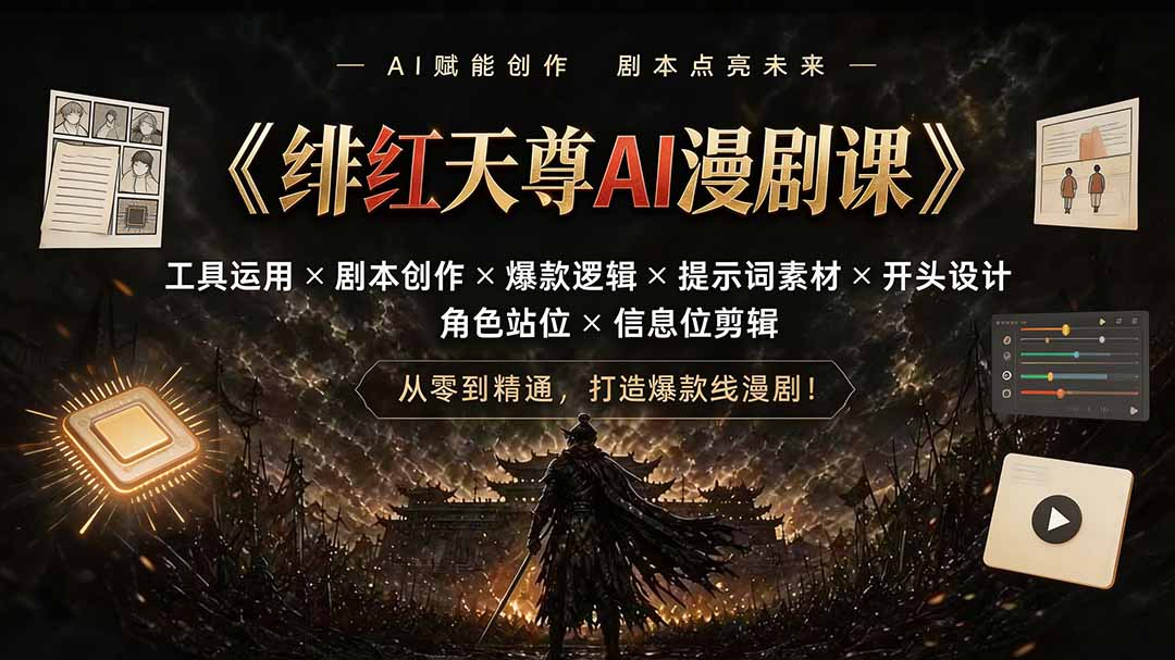 (19597期)绯红天尊AI漫剧课|工具运用×剧本创作×爆款逻辑×提示词素材×开头设计×角色站位×信息位剪辑 20260729050108-6a6989142c799.jpg