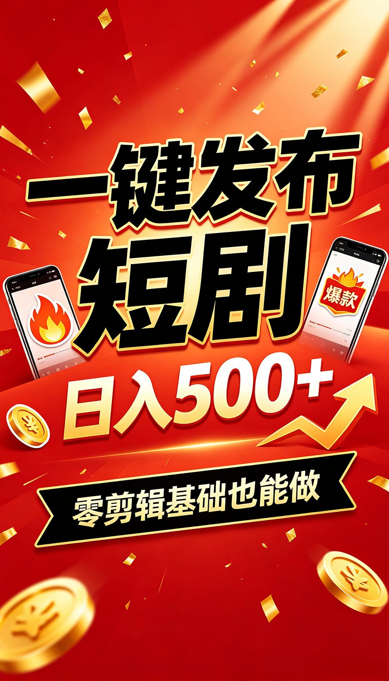 快手短剧一键发布,不用剪辑操作简单,副业日入500+。空闲时间轻松赚收益 20260729110035-6a69dd5397c6d.jpg
