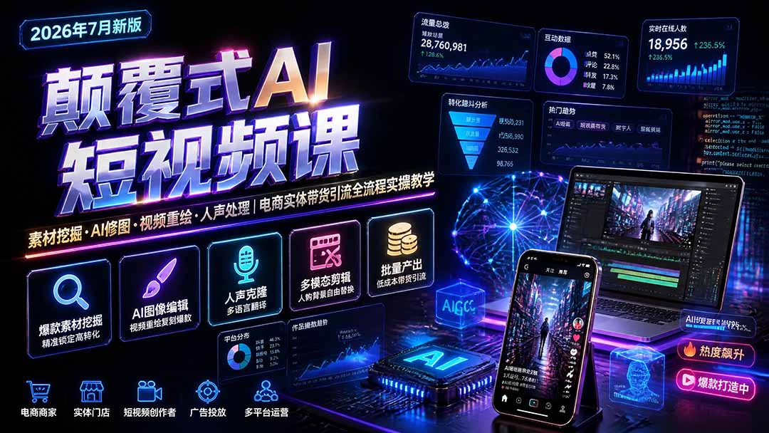 (19630期)颠覆式AI短视频课|素材挖掘,AI修图,视频重绘,人声处理|电商实体带货引流全流程实操教学 20260731090150-6a6c647eb5675.jpg