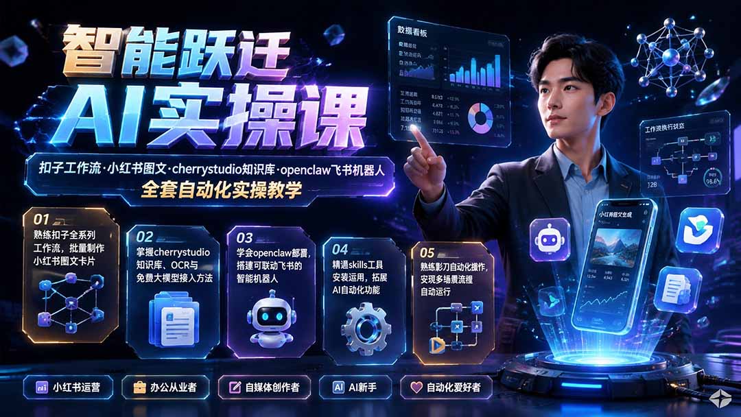(19652期)智能跃迁 AI实操课|扣子工作流小红书图文搭建,cherrystudio知识库openclaw飞书机器人全套自动化实操教学 20260802050108-6a6ecf140180d.jpg
