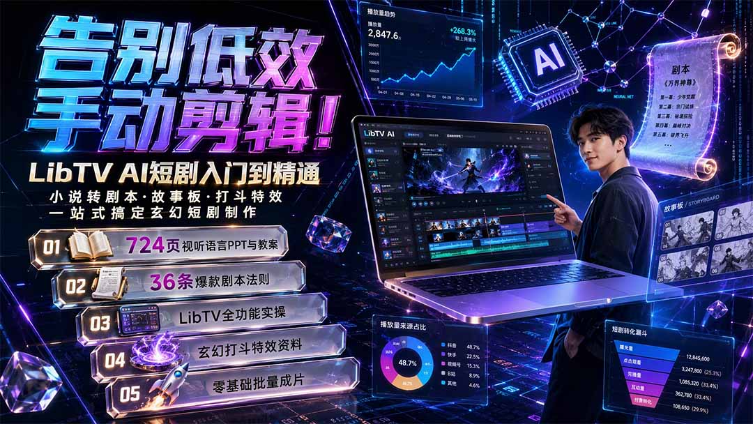 (19678期)告别低效手动剪辑!LibTV AI短剧入门到精通,小说转剧本方法,故事板打斗特效一站式搞定玄幻短剧制作 20260803030232-6a7004c82a458.jpg