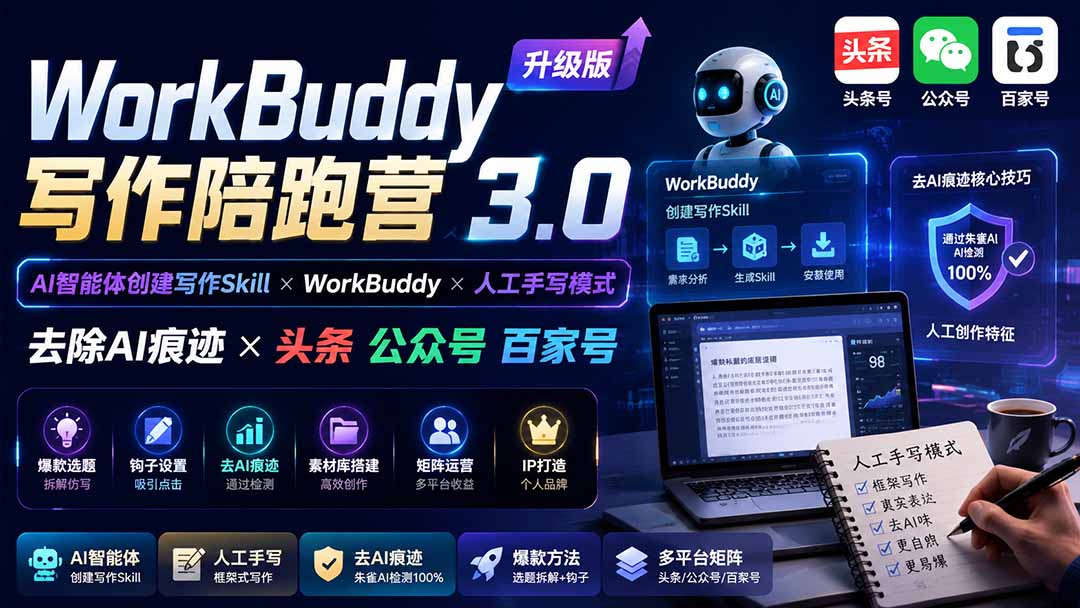 (19720期)WorkBuddy写作陪跑营3.0-更新:Ai智能体创建写作Skill×WorkBuddy×人工手写模式×去除AI痕迹×头条公众号百家号 20260805150051-6a735023699df.jpg