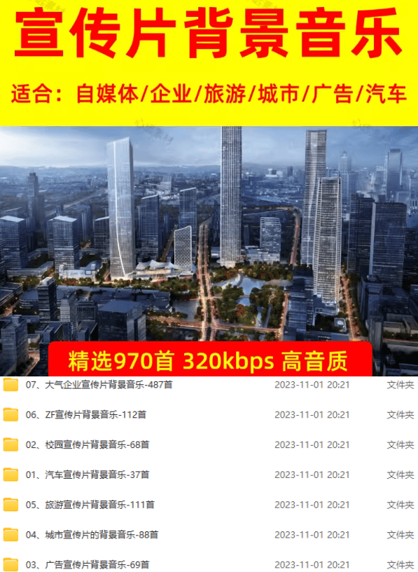 (19764期)某宝付费购买,常用6G音效合集!970+首宣传片背景音乐,无版权可商用大气素材,分类清晰,高质量内容 20260808050143-6a76b837c026e.png