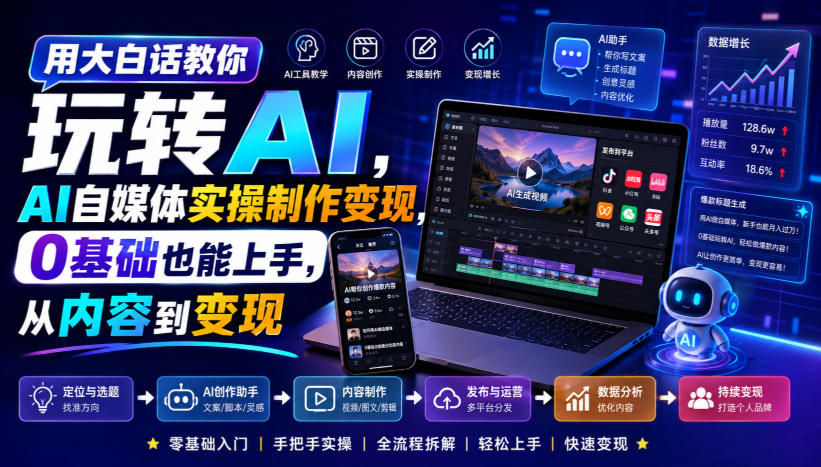 用大白话教你玩转AI,AI自媒体实操制作变现,0基础也能上手,从内容到变现 20260808070024-6a76d4087a169.jpg