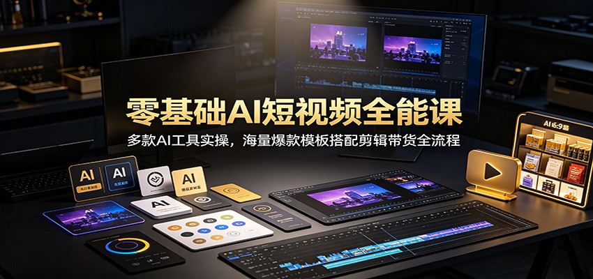 零基础AI短视频全能课:多款AI工具实操,海量爆款模板搭配剪辑带货全流程 20260809050055-6a780987bc6a8.jpg