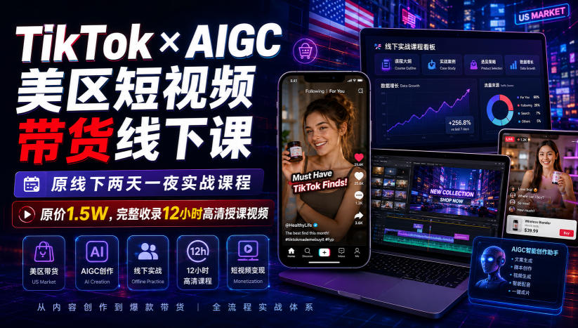 TikTok×AIGC美区短视频带货线下课,原线下两天一夜实战课程,原价1.5W,完整收录12小时高清授课视频 20260809050059-6a78098b3b785.jpg