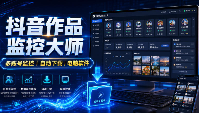 抖音作品监控大师,多账号监控丨自动下载丨电脑软件 20260810030057-6a793ee90d9ec.jpg