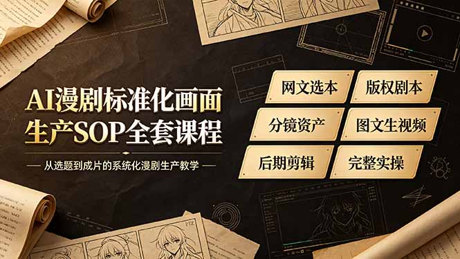 (19806期)AI漫剧标准化画面生产SOP全套课程-更新,网文选本版权剧本分镜资产全覆盖,图文生视频后期剪辑完整实操教学 20260810050226-6a795b6200232.jpg