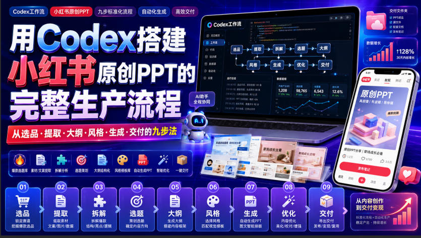 用Codex搭建小红书原创PPT的完整生产流程,从选品·提取·大纲·风格·生成·交付的九步法 20260810070057-6a797729ea0f2.jpg