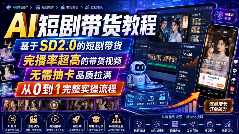 AI短剧带货教程,基于SD2.0的短剧带货,完播率超高的带货视频,无需抽卡品质拉满,从0到1完整实操流程 20260810130027-6a79cb6b79c3a.jpg