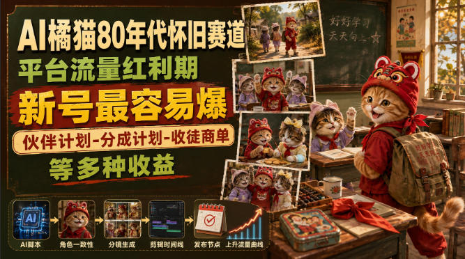 AI橘猫80年代怀旧赛道,平台流量红利期,新号最容易爆,伙伴计划-分成计划-收徒商单等多种收益 20260812090104-6a7c3650669ac.jpg