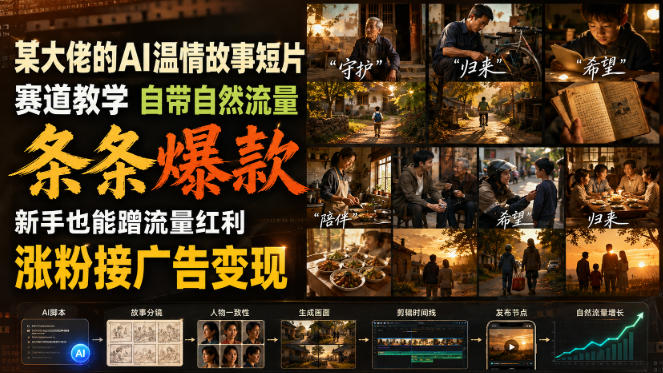 某大佬的AI温情故事短片赛道教学,自带自然流量,条条爆款,新手也能蹭流量红利,涨粉接广告变现 20260812110108-6a7c527417c9e.jpg