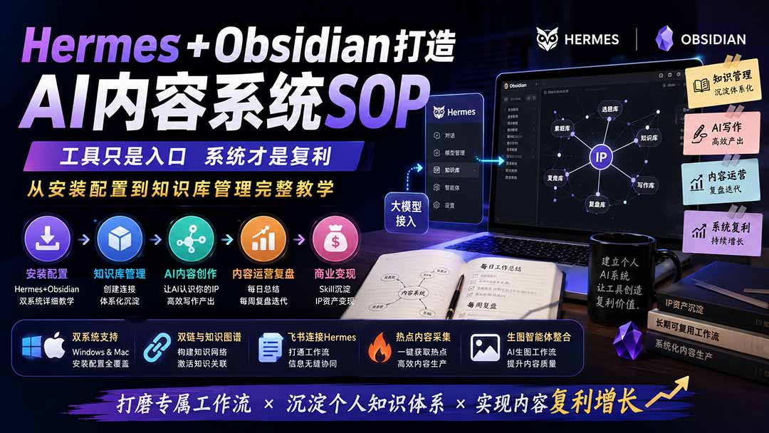 (19861期)Hermes+Obsidian打造AI内容系统SOP;工具只是入口系统才是复利,从安装配置到知识库管理完整教学 20260812190033-6a7cc2d1117bc.jpg