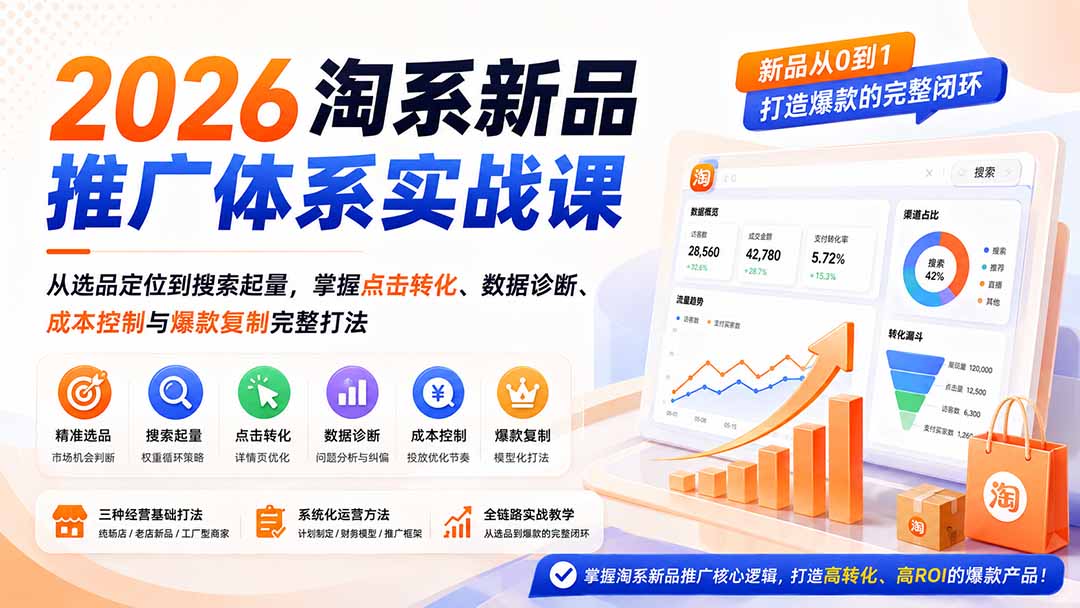 (19908期)2026淘系新品推广体系实战课:从选品定位到搜索起量,掌握点击转化、数据诊断、成本控制与爆款复制完整打法 20260817030136-6a827990dc611.jpg