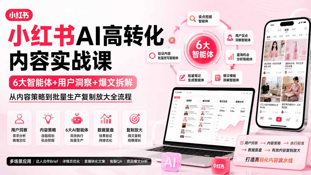 (19927期)小红书AI高转化内容实战课:6大智能体+用户洞察+爆文拆解,从内容策略到批量生产复制放大全流程 20260819013234-6a8507b2dcf0d.jpg