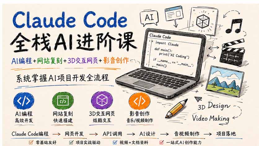 (19735期)Claude Code全栈AI进阶课;AI编程+网站复刻+3D交互网页+影音创作,系统掌握AI项目开发全流程 20260819013324-6a8507e43fe57.jpg