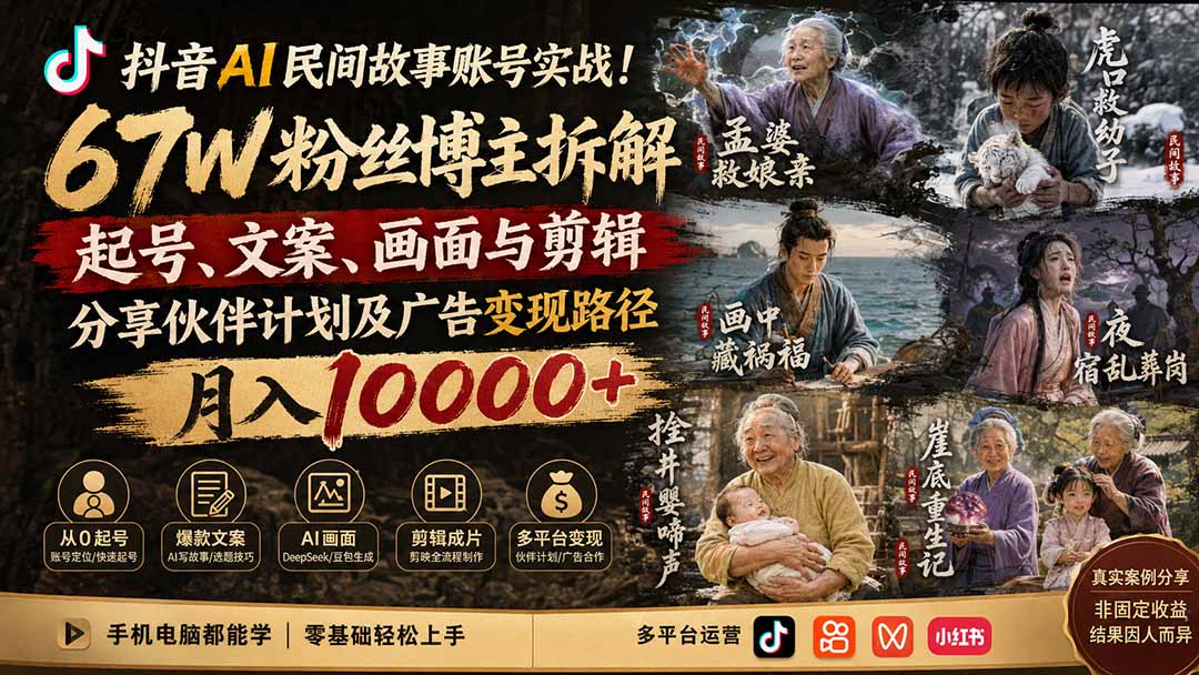 (19738期)抖音AI民间故事账号实战!67W粉丝博主拆解起号、文案、画面与剪辑,分享伙伴计划及广告变现路径,月入10000+ 20260819013351-6a8507ff893da.jpg