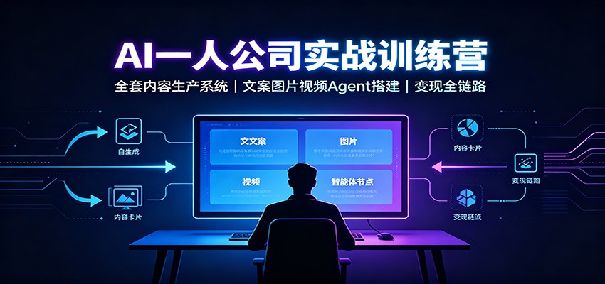 AI创作一人公司实战训练营:全套内容生产系统,文案图片视频Agent搭建变现全链路 20260819050044-6a85387c81f6a.jpg