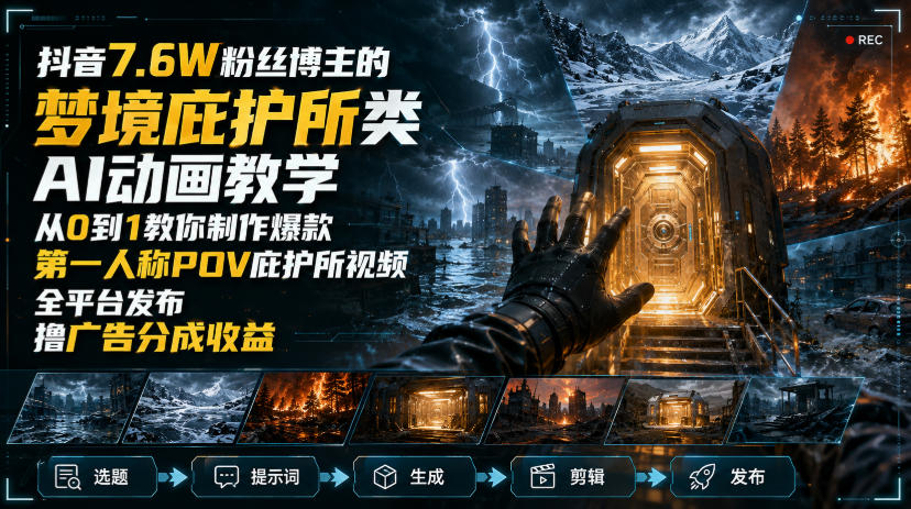 抖音7.6W粉丝博主的梦境庇护所类AI动画教学,从0到1教你制作爆款第一人称POV庇护所视频,全平台发布撸广告分成收益 20260821050531-6a87dc9b9f2f3.jpg