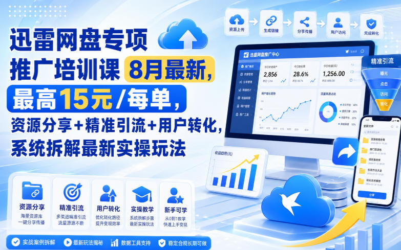 迅雷网盘专项推广培训课8月最新,最高15米/每单,资源分享+精准引流+用户转化,系统拆解最新实操玩法(更新0819) 20260821050557-6a87dcb5628da.jpg